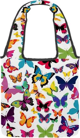 Generic Colorful Butterflies Reversible Canvas Shoulder Tote - Double-Sided Print, 12oz Cotton, 27cm Drop, Fold-Flat Bag for Travel, Shopping, Street Outings