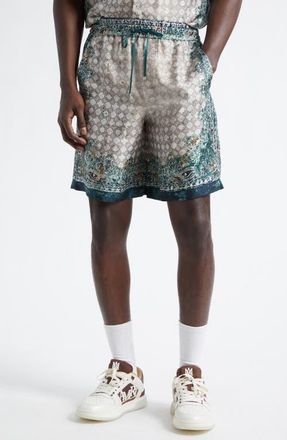 Amiri Monogram Bandana Print Silk Shorts in Multi Archived at Nordstrom, Size Xx-Large