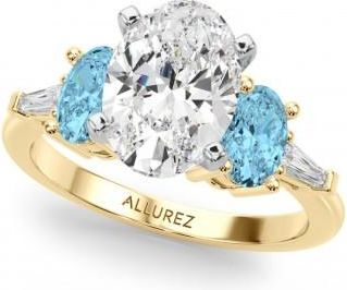 Allurez Oval Lab Grown Diamond & Blue Topaz Engagement Ring 14K Yellow Gold (4.18ct)
