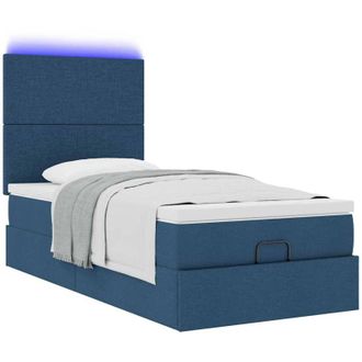 vidaXL Cama Otomana Con Colch&oacute;n Y Luces Led Azul 100x200 Cm Tela Vidaxl