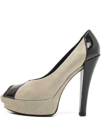 Louis Vuitton patent-leather platform peep-toe pumps - women - Patent Calf Leather/Calf Suede/Calf Leather/Calf Leather - 39 - Neutrals