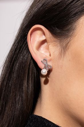 Self Portrait Earrings With Shimmering Crystals, Womens, Silver