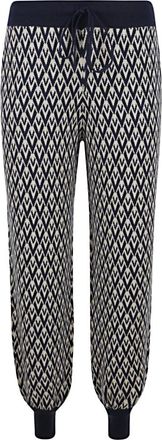 Valentino Garavani Navy Cream Knit Pants - Dames - Sweatpants - Blauw - S - Wol - Broeken