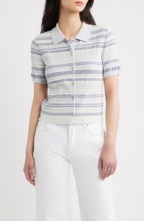 Rag & Bone Karina Stripe Short Sleeve Cardigan in Light Blue at Nordstrom, Size Xx-Small