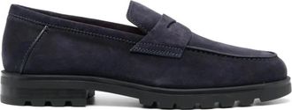Santoni Klassieke Suede Penny Loafers - Heren - Loafers - Blauw - 42 1/2 EU - Leer - Schoenen