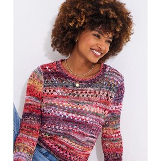 Joe Browns Long Sleeve Pointelle Sweater in Multicolor Stripe at Nordstrom, Size Large
