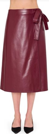 Milly Faux Leather Bow Maxi Skirt In Burgandy