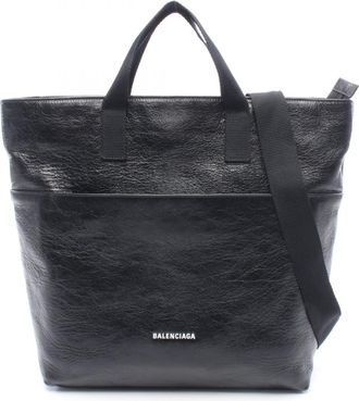 Balenciaga Black White Leather Handbag Tote Bag (Pre-Owned)