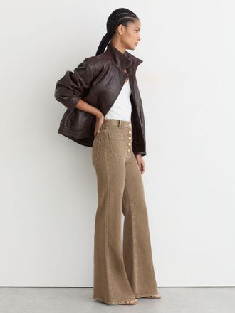 Reiss Light Brown Petite Twin-pocket Button Flared Jeans, 32