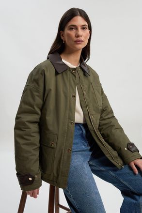 Karen Millen Womens Quilted Contrast Collar Barn Jacket - Green - Size 10 UK