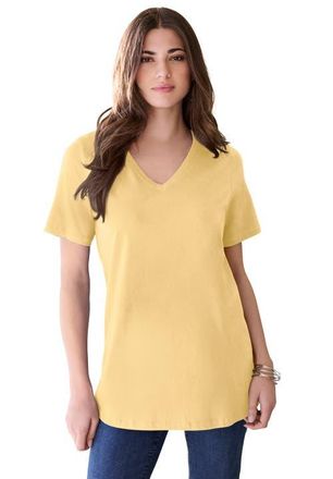 Roaman's Plus Size Cotton Ultimate V-Neck Tee in Banana at Nordstrom, Size 4X