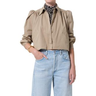 Citizens Of Humanity Everly Shirred Stretch Cotton Crop Jacket in Catalina Beige at Nordstrom, Size X-Small
