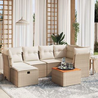 vidaXL Vidaxl - Set Sof&aacute;s De Jard&iacute;n 7 Piezas Y Cojines Rat&aacute;n Sint&eacute;tico Beige