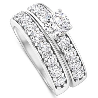 Pompeii3 3Ct TW Diamond Engagement & Wedding Ring Set 14k White or Yellow Gold