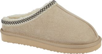 Jo & Joe Ladies Full Toe Mule Slippers, FauxFur Lined, Embroidered stitch detail and centre seam, Outdoor or Indoor 4-8 (Beige, UK Footwear Size System, Adult,