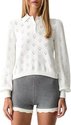 Twin-Set Heart Eyelet Collared Knit Sweater