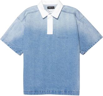 Purple logo-embossed polo top - men - pure cotton - S - Blue