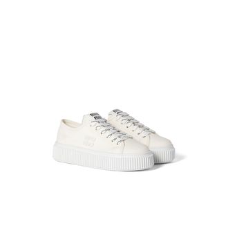 Miu Miu Denim Sneakers With Logo, Woman, Ivory, Size 36,5
