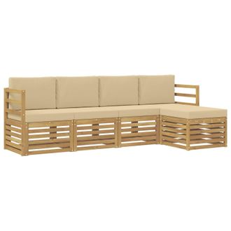 vidaXL Conjunto De Sof&aacute;s De Exterior Con Coj&iacute;n 5 Pcs Y Beige Poli&eacute;ster Vidaxl