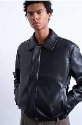 Topman Faux Leather Jacket in Black at Nordstrom, Size Xx-Large