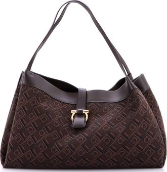 Ferragamo Gancini Shoulder Tote Bag Gancini Jacquard Medium