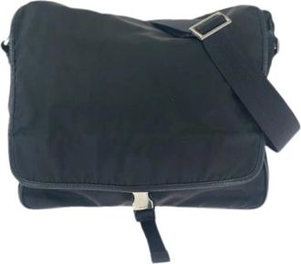 Prada Pre-owned Nylon Tessuto Triangle Logo Messenger Bag - Dames - Vintage Schoudertas - Zwart - ONE Size - Nylon - Vintage