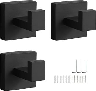 OEM Juego De Tres Ganchos Para Ba&ntilde;o, Ganchos De Acero Inoxidable Negro, Ganchos Cuadrados Para Toallas Que Se Montan En La Pared, Adecuados Para La Cocina