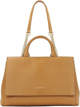 Kazar Lichtbruine koffer met reli&euml;fklep - Dames - Handtassen - Bruin - ONE Size - Leer - Tassen