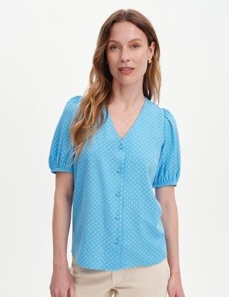 Finery Fleur Short Sleeve Button Through Top in Blue Spot at Nordstrom, Size 10