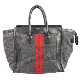Celine Black Gray Red Color Wool Leather Tote Bag (Pre-Owned)