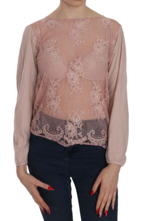 Pink Memories Roze Kanten Doorzichtig Lange Mouwen Blouse