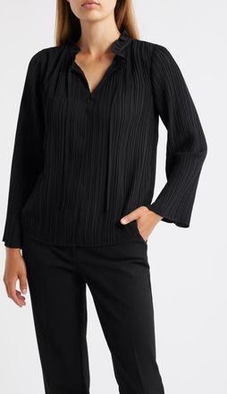 Anne Klein Pleated Tie Neck Top in Anne Black at Nordstrom, Size X-Small