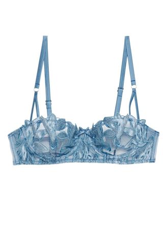 Fleur du Mal Reggiseno a balconcino Velvet Lily Embroidery - Blu