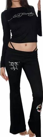 Ed Hardy Panther Snake Long Sleeve And Fold Over Yoga Pants In Black