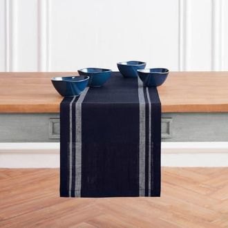 Solino Home Linen Table Runner for Dining Table, Holiday and Everyday Table Decor - French Stripe in White And Navy at Nordstrom, Size X-Large