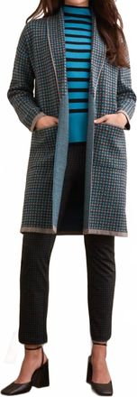 Tribal Double Knit Long Plaid Coatigan In Charcoal