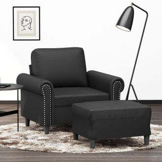 vidaXL Vidaxl - Sill&oacute;n Con Taburete Cuero Sint&eacute;tico Negro 60 Cm