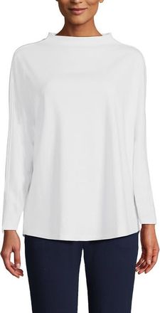 Lands End Long Sleeve Sport Knit Funnel Neck Top in White at Nordstrom, Size X-Large