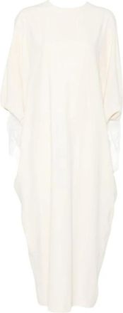 Alberta Ferretti Maxi jurk met boothals en verenboord - Dames - Maxi kleedjes - Wit - M - Kleedjes