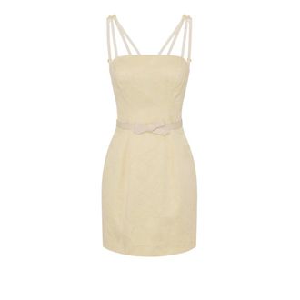 Elisabetta Franchi Short Dresses, female, Beige, Size: M Floral Jacquard Mini Dress Lemonade