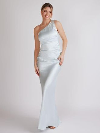 Six Stories One Shoulder Satin Bridesmaid Dress in Ice Blue at Nordstrom, Size 14