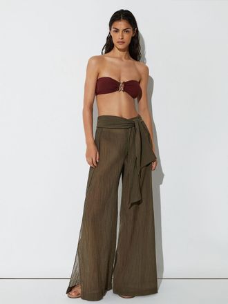 Reiss Womens Khaki Green Cotton-blend Pliss&eacute; Resort Trousers, 12