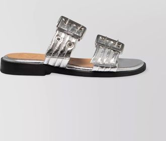 Ganni eyelet detail flat metallic sandals