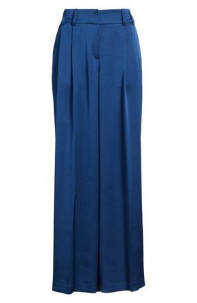 Tahari by ASL Pleated Wide Leg Satin Pants in Deep River at Nordstrom, Size 16P