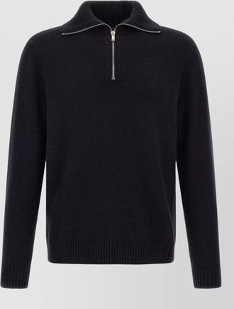 Zanone cashmere ribbed high neck half zip jumper