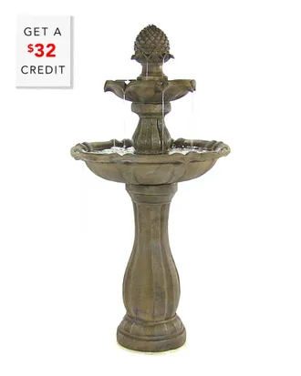 Sunnydaze 2-Tier Pineapple Solar Fountain With Battery Backup With $32 Credit