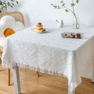 No Brand Mantel De Encaje Hecho A Mano, Mantel De Encaje De Algod&oacute;n Tejido A Crochet, Tama&ntilde;o Grande, Mantel De Encaje Redondo/cuadrado - Patr&oacute;n En T - Blanco [