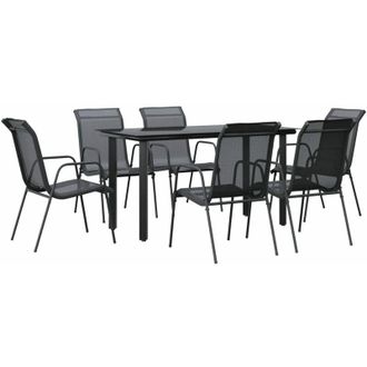 vidaXL Juego De Comedor Para Jard&iacute;n 7 Piezas Acero Y Textilene Negro Vidaxl