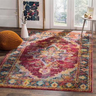 Safavieh Crystal Machine Made Area Rug, Ruby / Navy Bohemian Style Easy Care