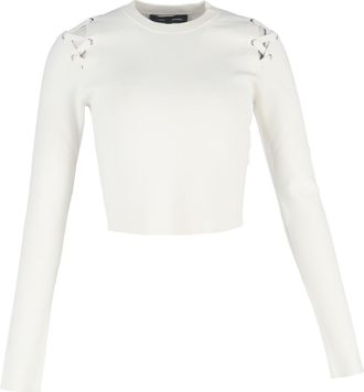 Proenza Schouler Lace Up Shoulder Cropped Long Sleeve Top in White Rayon